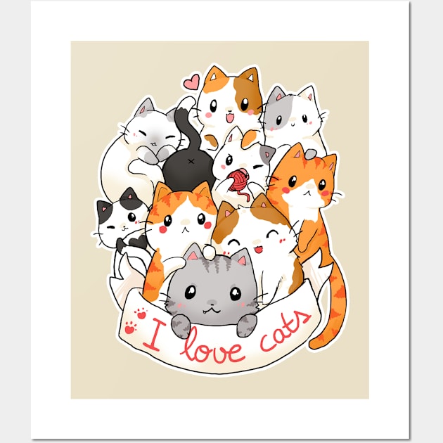 I love cats - cute cat t-shirt Wall Art by linkitty